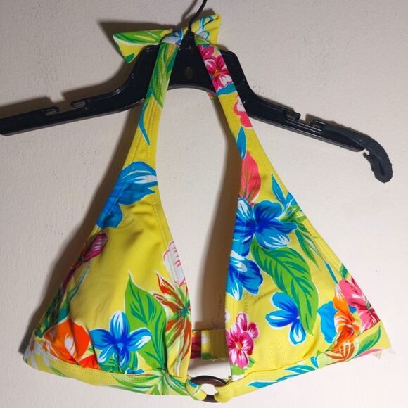 Islander Hawaiian Print Yellow Bikini Top Size 10 NWOT - Picture 2 of 10